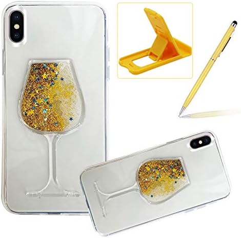 Herzzer 3D Glitter Clear Case for iPhone XR,Стилна Чаша За Вино Течен Зыбучий Пясък, Произтичащи Плаващ Bling Anti-scrtach