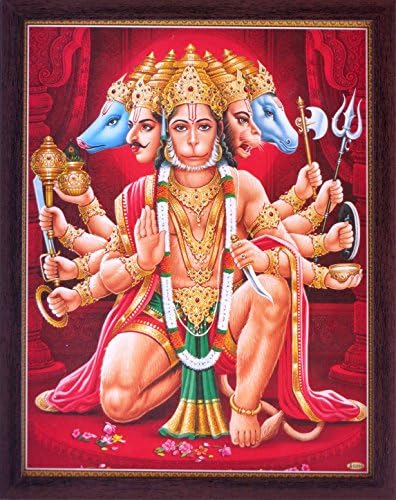 Хануман хиндуистки Господ Punch Мукхи Дава Светите Благословии Благословия, свещен хиндуистки религиозен плакат Картина с рамка, за да се поклонят Цели