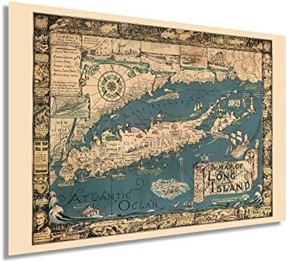 HISTORIX Vintage 1933 Long Island, NY Map - 24x36 Inch Vintage Map of Long Island Wall Art - Old Long Island Sound Map