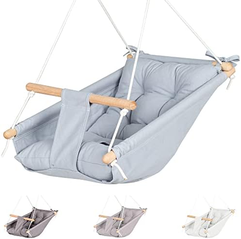 Canvas Baby Swing Hammock by Cateam - Taupe Gray - Дървен Окачен Bobble стол за дете с 5-точков колан за безопасност и