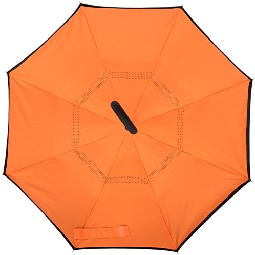 Обърнати Двуслойни Ветроупорен UV-Защитни Препратки Сгъваеми Пътни Чадъри с Дръжка C-Образна форма и Чанта За Носене