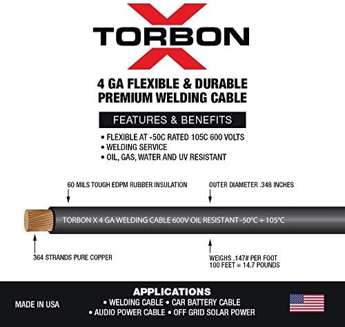 4 сензора Torbon X - 100 метра Черно - Мед Премия Индустриален Клас Екстра Гъвкав Заваряване Кабел 600 Волта