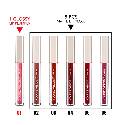 YOUNG VISION Гол Matte Liquid Lipsticks Set With Lip Plumper Gloss, Червен/Розов/Brown Velvet Lip Stain For Women Makeup,