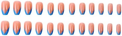 24шт Френски Кратък Балетен ноктите Пълно покритие на Кратък gradient blue най-Горния слой на Въздушната Ноктите са Покрити с Гел-Арт Съвети Комплекти за жени и момичета (?