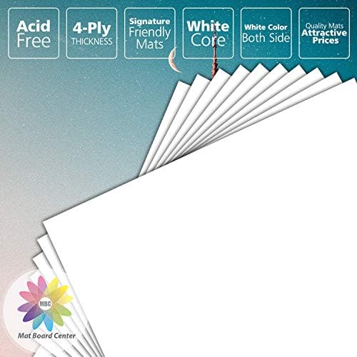 Mat Board Center Pack of 10, 8х8 Uncut White Color Mats - Acid Free, 4-слойная дебелина, Бяла сърцевина - за снимки, снимки,