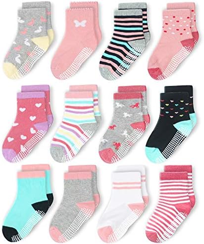 CozyWay Нескользящие Чорапи за Деца за Деца С Дръжки 12 Двойки Лепкава Мини Момчета Момичета 1-9 Години