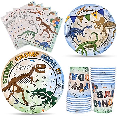 Fossil Динозавър Party Tableware Set - Динозавър Party Supplies for Boys Kids Lunchon Dinner Десерт Paper Cake Plates