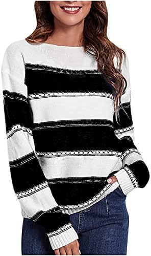 Дамски Crewneck Свободна Засаждане Шарени Пуловери Лек Цвят Блок Туника Блуза, Ежедневна Мода Удобни Пролетта На Върховете