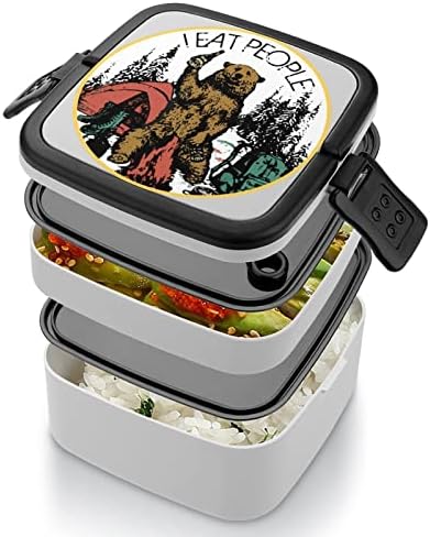 I Hate People Bear Print All In One Double Layer Bento Box for Adults/Children Lunch Box Meal Kit Подготовка Containers
