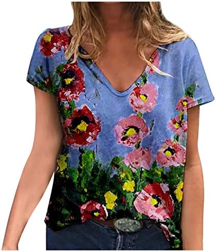 UNBRUVO Женски Големи размери на Ризи с къс ръкав Графични Летни Блузи Туника Върховете