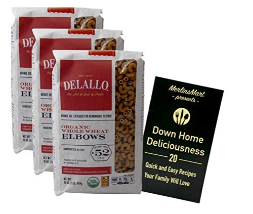 DeLallo Органични цельнозерновая италианска паста | Лактите № 52 (16 унция) | 3 Count Plus Recipe Booklet Пакет
