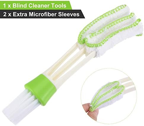 MECCANIXITY Blind Duster Brush Двустранен Инструмент за Почистване с 2 Допълнителни Ръкави от Микрофибър за Щори, Климатици,