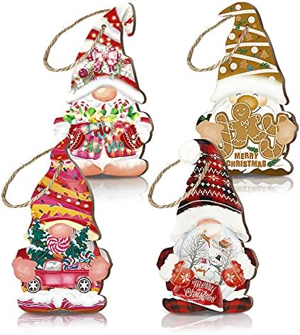Putuo Decor Set of 4 Gnomes Decorations, Christmas Tree Ornaments, Front Door Farmhouse Sign, 5x3 Inches Hanging Плака