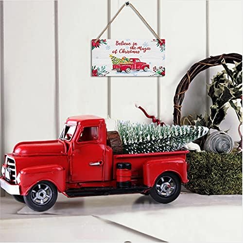 Коледен Строителен Камион Дървен Окачен Знак, Табела, Вярвайте в Магията на Коледа Цитат на Дървена рамка, която да Закачалка, Селски, Зимен Коледен Стенен Арт за До