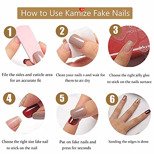 Kamize Medium Press on Nails Lenght French Лъжливи Нейлз Almond Acrylic Full Cover False Nails for Women and Girls24PCS