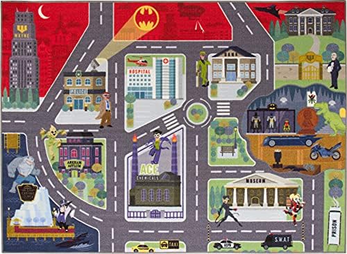 KC Cubs | Batman Gotham City Road Map Educational Обучение & Game Area Rug Килим за Деца и Детски Спални и Игри стая