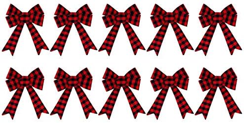 Празнувайте празника на Red Buffalo Plaid Bows 9x13 Inch, Set of 10 - Plaid Christmas Decorations - Buffalo Check Ribbons