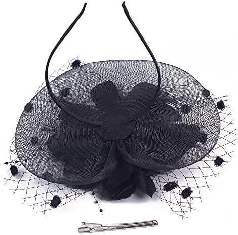 Fascinators Hats for Womens 50-те Headwear with Veil Flower Cocktail Wedding Tea Party Church Derby Hat