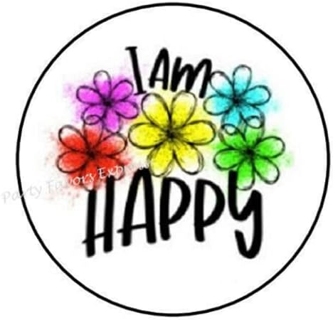 1.5 Inch I Am Happy Stickers - Happy Stickers - Happy Flower Stickers Плик Печати Етикети - AA61RK (30 бр.)
