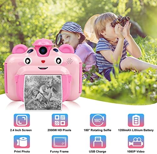 CL ЗАБАВНИ Instant Print Camera for Kids, Цифрова камера за момичета Toddler Camera with 12 Pens, Zero Ink Selfie Video