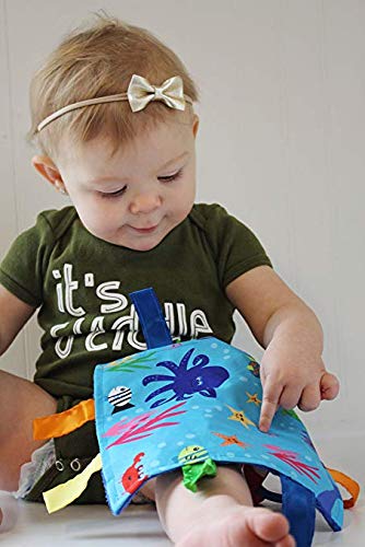 Ocean Fish Октопод Baby Paper Sensory Бръчка Me & Teething Square Lovey Taggy Toy with Closed Ribbon Tags Засилва когнитивно