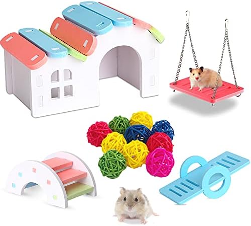 DJun Hamster Rainbow Ivan Toys Include Bridge House е Люлка Seesaw and 10 Colorful Rattan Топки, Пет Sport Exercise Toys