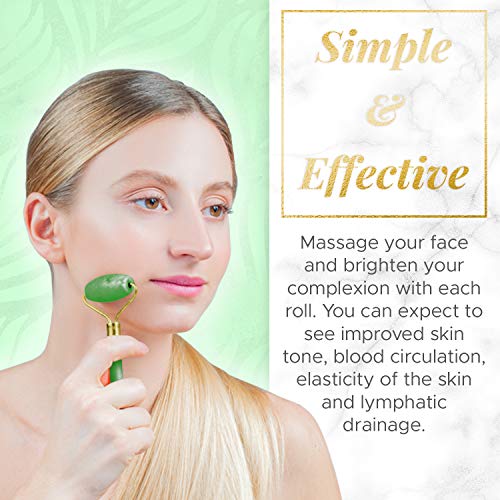 Jade Roller For Beauty Face Лицето Skin Massager - Оригинални Естествена Нефритови камък - ще подмлади лицето, шията и очите и намалява подпухналостта и бръчките