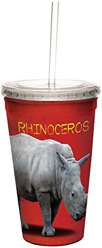 Tree-Free Greetings Eric Isselee Rhinoceros Baby Двухстенная Охладена чаша с Многократно слама, 16 унции