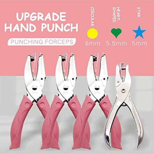 3Pcs Single Hole Punch Metal, Handheld Hole Paper Punch with Soft Grip, 1/4 Hole Puncher for Paper and Crafts Round Circle Heart and Star Shape, for Clothing Ticket САМ Занаятите Tags Лексикон Tool (A)