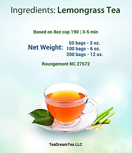 TeaDreamTea Lemongrass Tea Bags - Поддържа здравословно храносмилане - Висококачествен билков чай - Чай без кофеин - Насладете