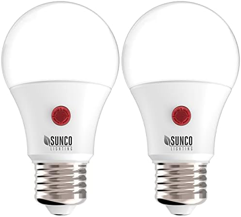 Sunco Lighting Здрач to Dawn Light Bulbs Outdoor Light Sensing Bulb Photocell, LED A19 Еквивалент 60W 9W, 800 LM, E26