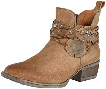 Corral Women ' s Brown Harness & Stud Details Round Toe Leather Western Ankle Каубойски Ботуши - Размери 5-12 B