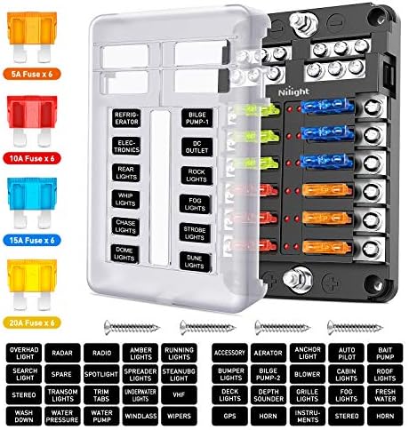 Nilight 12 Way Blade Fuse Block 12 Circuits with Negative Bus Fuse Box Holder with LED Indicator ATO/ATC Fuse Panel Waterproof