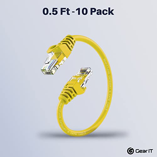 GearIT 10-Pack Cat6 Patch Кабел 0.5 Foot / 6 Inches Cat 6 Ethernet Кабел Snagless Flexible Soft Tab - Preimum Series -