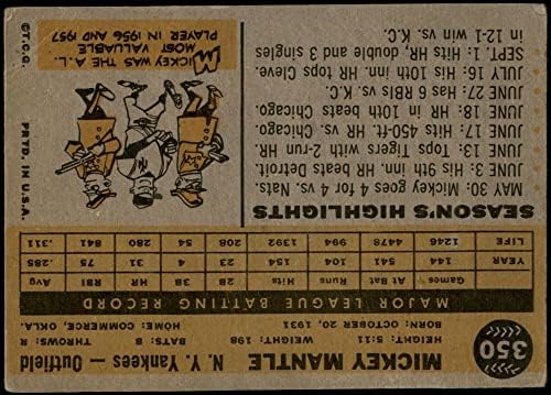 1960 Topps 350 Мики Mantle Ню Йорк Янкис (Бейзболна картичка) GD+ йорк Янкис