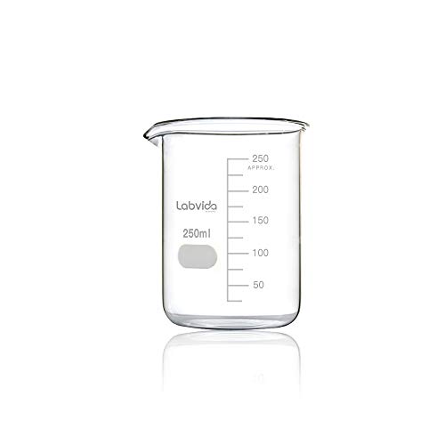 Labvida 10 бр Стъклени чаши Ниска форма,3,3 Боросиликатный Грифин с Печатни окачествяване, обем 250 мл, LVA025