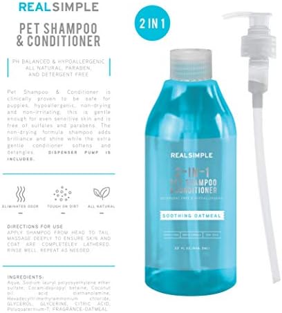 Real Simple All Natural Organic Oatmeal Пет Shampoo + Conditioner | Премахва Миризмата и Устойчив на прах | Хипоалергичен