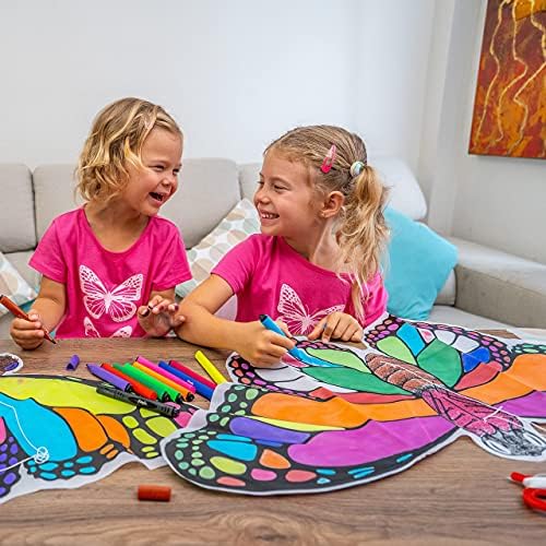 Feyis Toy Factory САМ Кайт Making Kit for Kids – Set of 2 Kites for Kids Easy to Fly – Color Your Own Butterfly Кайт with Bamboo Пръчици, Line, and 12 Colors Pens – Забавни Детски Outdoor Toys Ages 3 Up