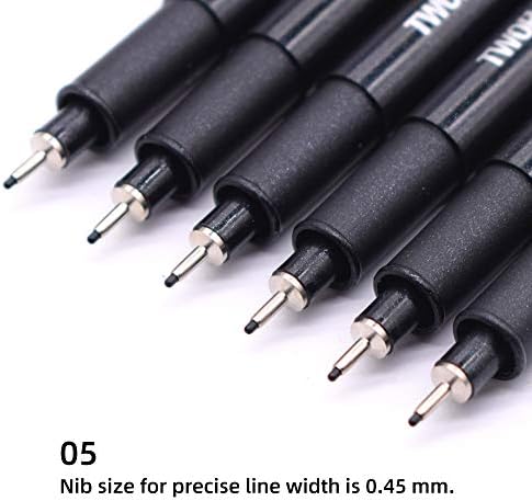 TWOHANDS Micro Drawing Pens, Fineliner Ink Pens,Fine Point Съвет,No Bleed,0.45 мм,Черна,Водоустойчива, 05, 6ШТ, 21151
