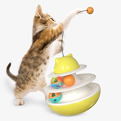 Котка Пъзел Tumbler Toys Котка Ролинг Balls Track Кити Тийзър Палки Toy, по-Забавно за Домашни Котки от Коте (жълто)
