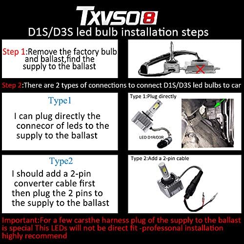 D3S6 - (двойка)TXVSO8 D3S/D3R/D1S/D1R 6000 ДО LED Подмяна на Лампи Conversion Kit Diamond White 12 В колата Фаровете Лампи