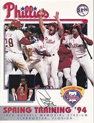 Томи Грийн подписа 1994 Philadelpha Phillies Spring Tr. Program Autographed JSA - Списания MLB с автограф