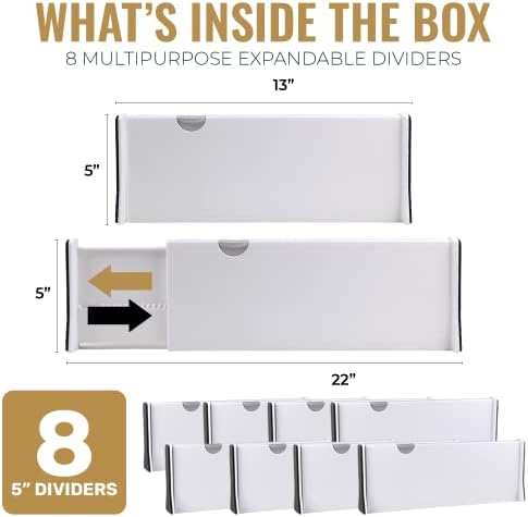 Rapturous 8 Pack Deep Drawer Dividers – 5 Inch High, Expandable from 13-22 Inches, Тоалетка Drawer Organizers – Регулируеми