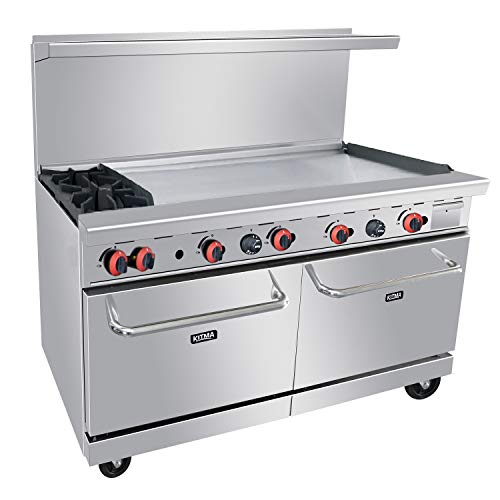 Heavy Duty 60' Gas 2 Burner Range With 48' Тава and Standard Oven - KITMA Natural Gas Cooking Group for Kitchen Restaurant,