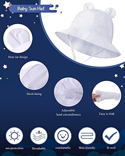 Tarpop Baby Sun Hat with Bear Ears Quick Dry UV Sun Protection Hat Adjustable Wide Brim Bucket Hat for Baby Boy and Girls