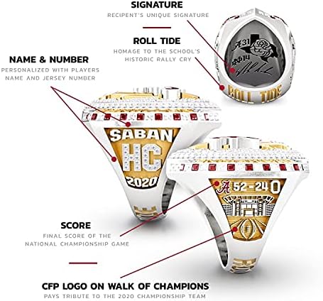 2020 Alabama National Champions Реплика Ring Crimson Първенство Ring with Първенство Ring Box for Tide Fans Gift Collection