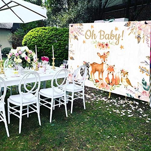 Woodland Baby Shower Background Decorations Jungle Animals Theme Party Доставки Момиче Pink Floral Banner Декор на Рибка