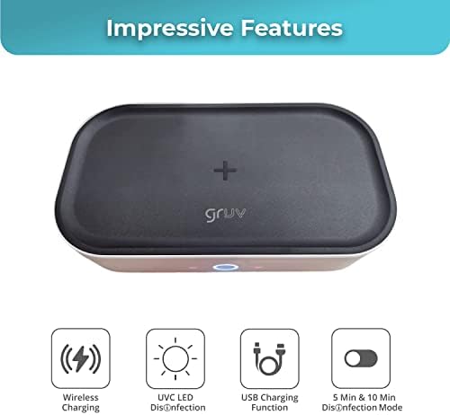 GRUV UV Phone Cleaner Box, 15W Max Бърза Безжична Зареждане на Мобилен Телефон, Преносима Кутия за Почистване Умни Часа,