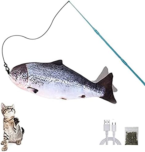 Интерактивна играчка BIZS Cat Fish с wi-fi на Горивото,Акумулаторната Батерия,Сензор за Движение, Изпълнен с Чанта на коча билка, Танцуваща Играчка Fish Подходящ за Котки