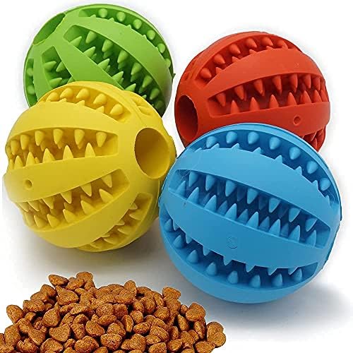 Кучето Играчка Топка Четка за Зъби за жевателей Комплект от 4 - Стоматологичен Гумена Топка - Интерактивен Бавно Пакет